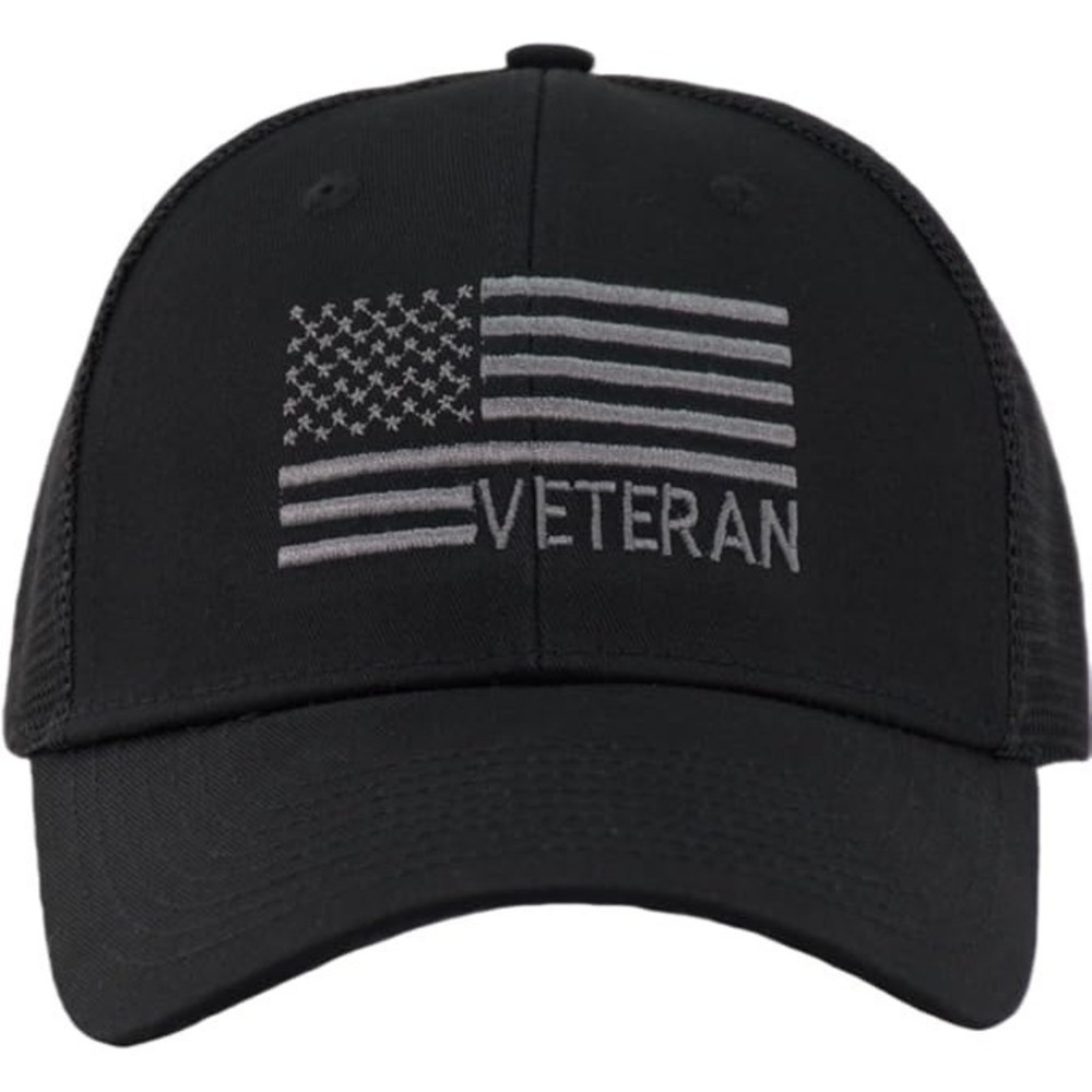 USA Veteran Flag Trucker Hat XL-XXL Big Head Fit, Adjustable Mesh Snapback Black